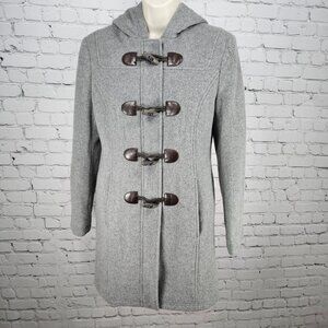 LL Bean Grey 100% Wool Bellandi Italian Fabric Insulated Hooded Toggle Coat 4R